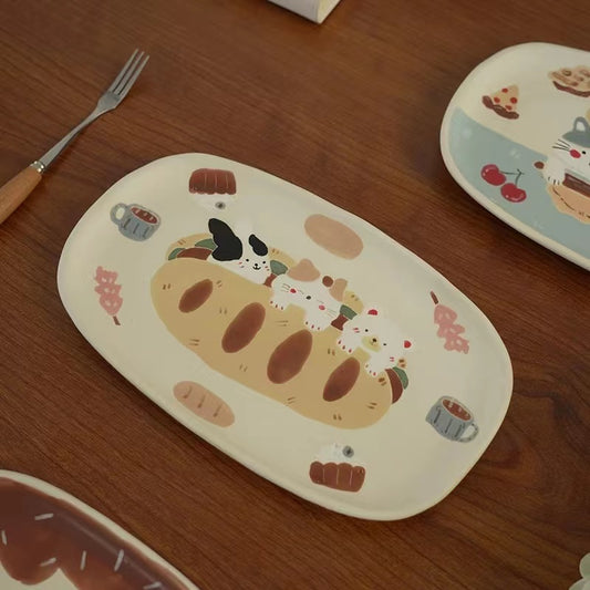 【Handmade to Order】Cute Cat Rabbit Bear Square Dessert Plate