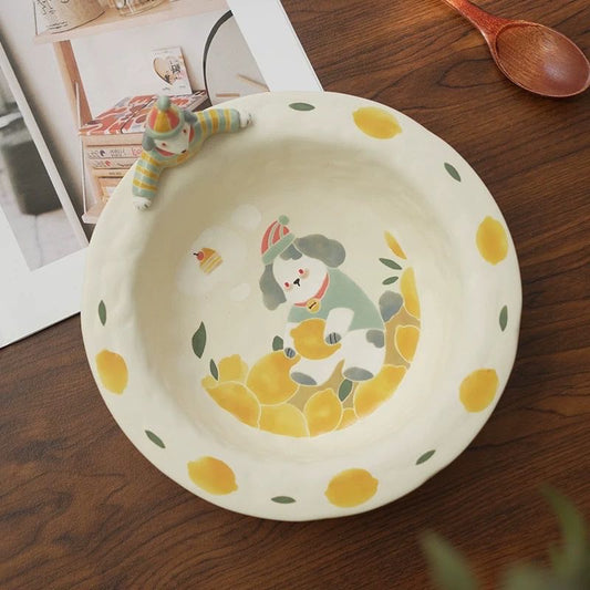 【Handmade to Order】Cute 3D Puppy Round Plate