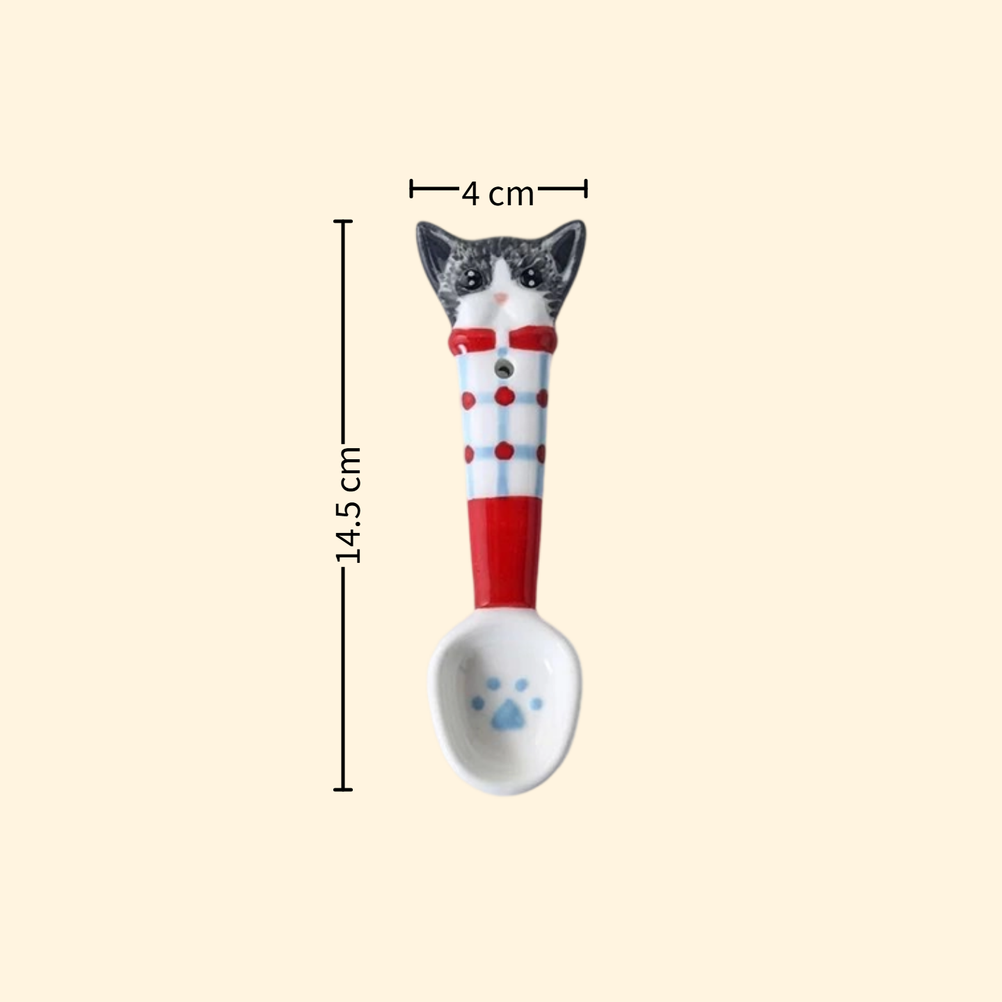 Grey Devon Rex handmade ceramic spoon — underglaze painted, food-safe, MeowCeramics