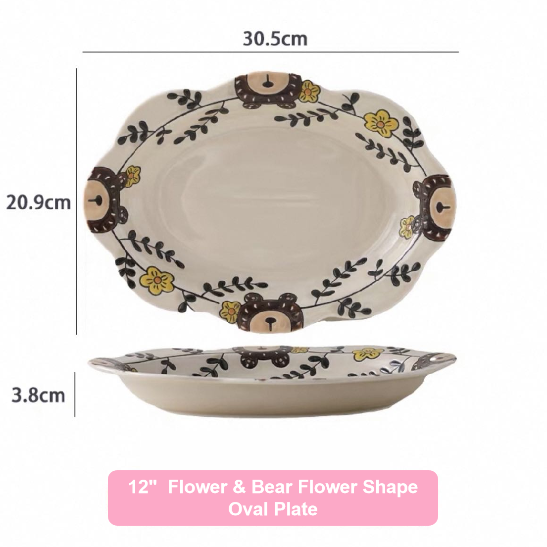 Hand-painted Cute Bear Underglaze Ceramic Tableware Set - Set of 10