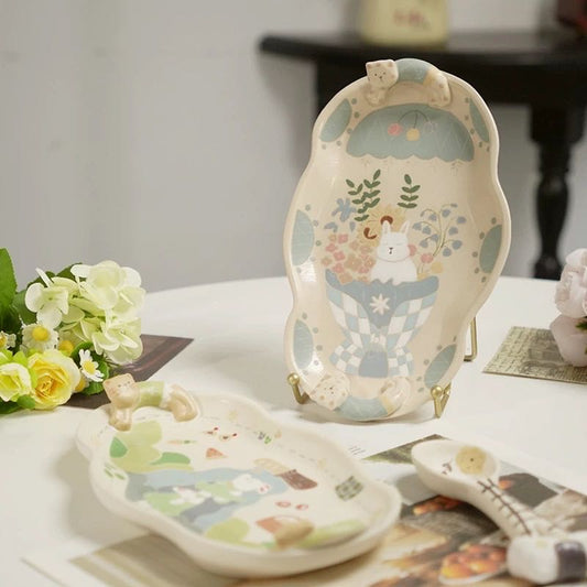 【Handmade to Order】Cute 3D Cat Scalloped Plate