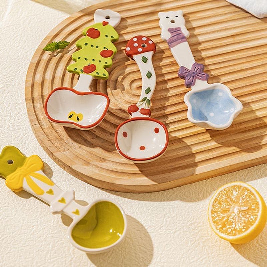 3D ceramic spoon set — 6 styles in vibrant dopamine colors, handcrafted tableware, MeowCeramics