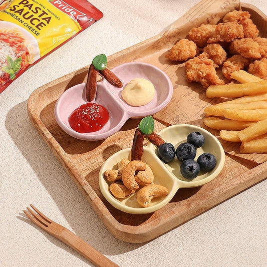 Handmade Cherry-Shaped Ceramic Compartment Dipping Dish