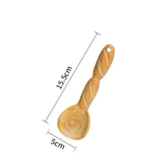 Baguette Twist ceramic spoon — 3D spiral baguette handle, underglaze painted, food-safe, MeowCeramics