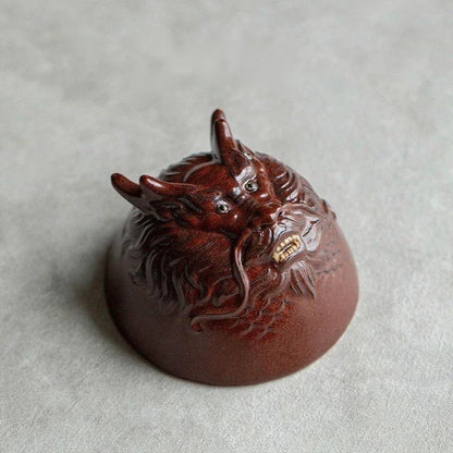 Handcrafted Zen Wood-Fired Teacup: Dragon & Snake Design - 130ml