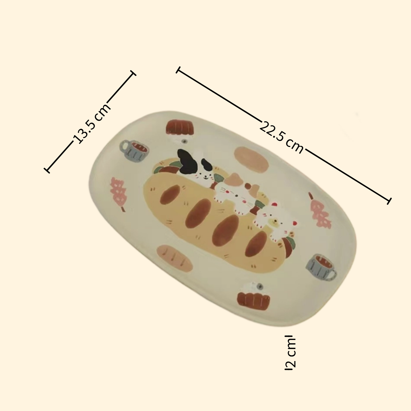 【Handmade to Order】Cute Cat Rabbit Bear Square Dessert Plate
