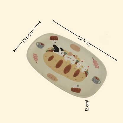 【Handmade to Order】Cute Cat Rabbit Bear Square Dessert Plate