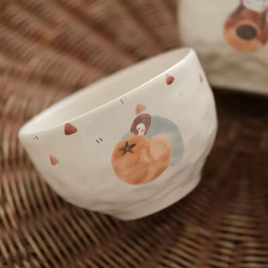 【Handmade to Order】Matte Cream Penguin Round Bowl