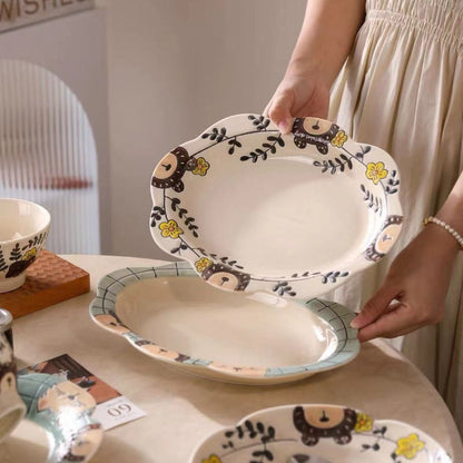 Hand-painted Cute Bear Underglaze Ceramic Tableware Set - Set of 10
