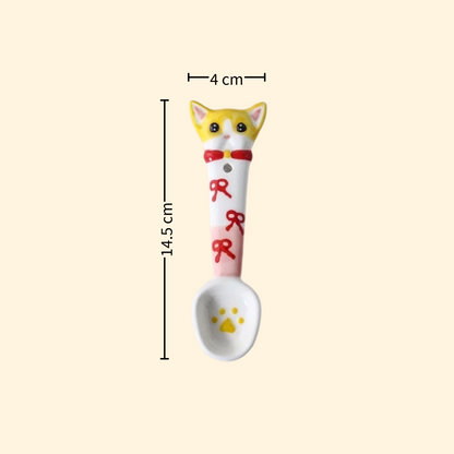 Yellow Devon Rex handmade ceramic spoon — underglaze painted, food-safe, MeowCeramics