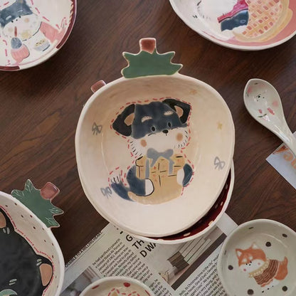 【Handmade to Order】Cute Strawberry Cat & Dog Dessert Fruit Plate
