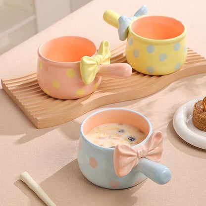Adorable Ceramic Handled Bowls with Candy-Colored Bow Design