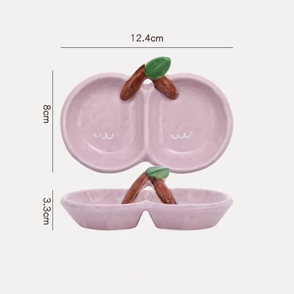 Handmade Cherry-Shaped Ceramic Compartment Dipping Dish