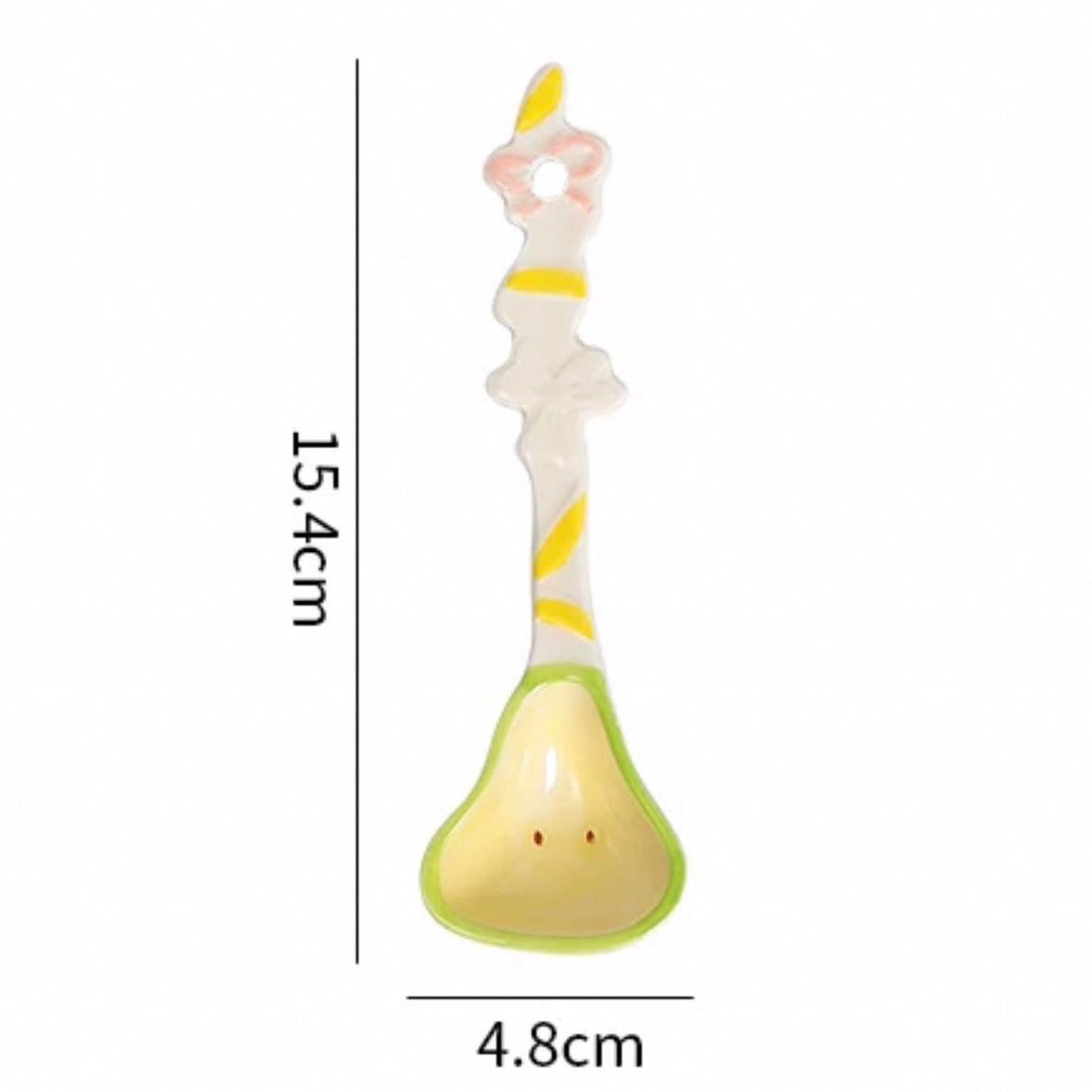 Pear ceramic spoon — hand-painted fruit candy design, underglaze painted, food-safe, MeowCeramics