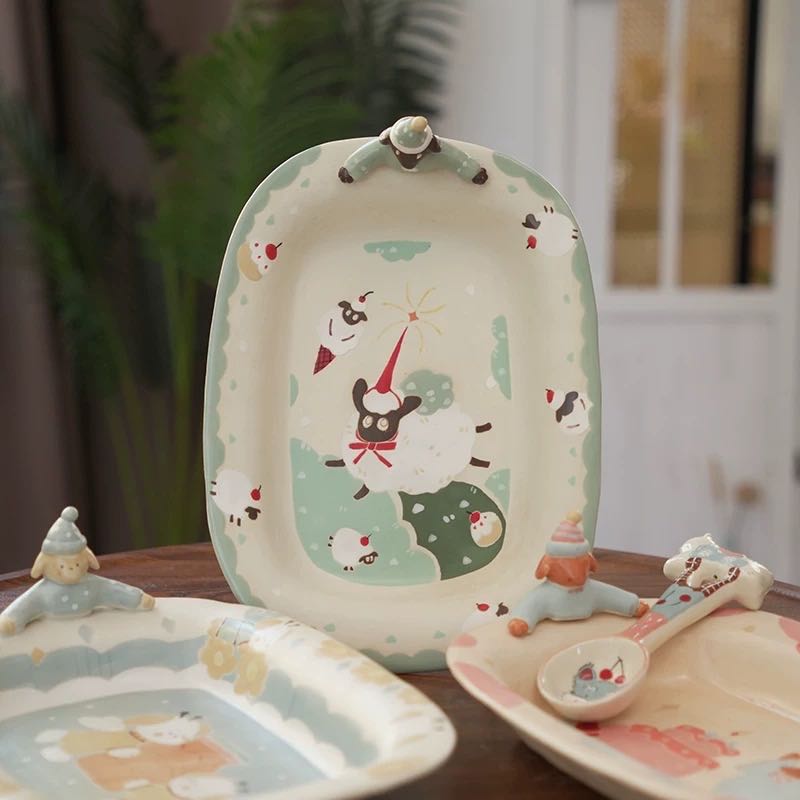 【Handmade to Order】Cute 3D Puppy with Hat Oblong Plate