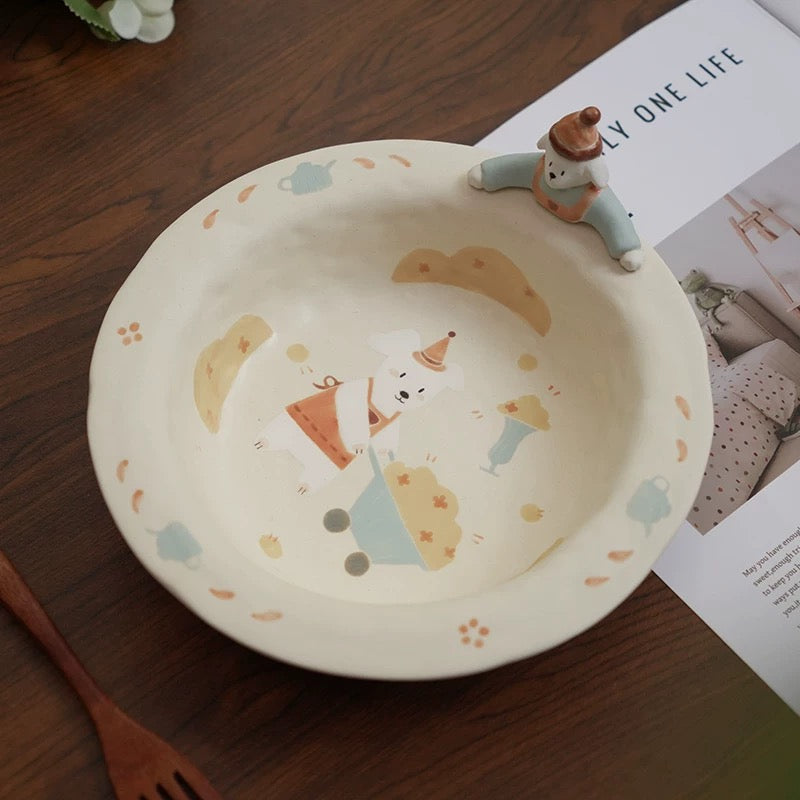 【Handmade to Order】Cute 3D Puppy Round Plate
