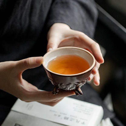 Handcrafted Zen Wood-Fired Teacup: Dragon & Snake Design - 130ml