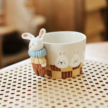 【Handmade to Order】Adorable Hand-Sculpted Bunny Series Ceramic Coffee Mug