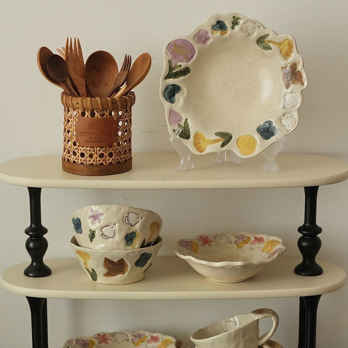 Handmade Retro Floral Ceramic Tableware Set - Set of 5