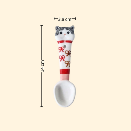 Grey Garfield handmade ceramic spoon — underglaze painted, food-safe, MeowCeramics