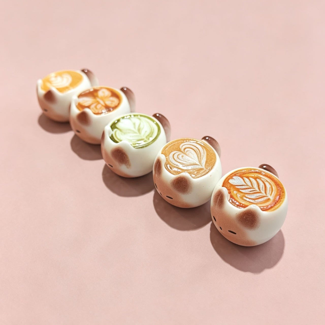 Mini Siamese Cat Latte Art Resin Cup Figurines — Set of 5 | Coffee & Matcha | Desk Ornament
