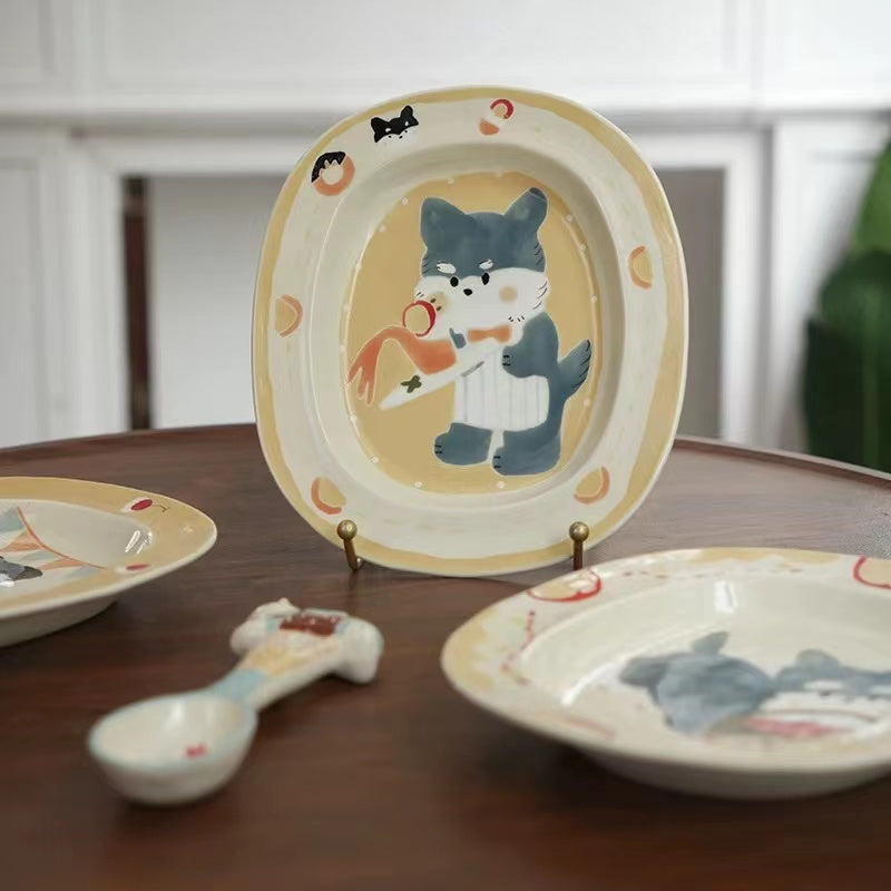 【Handmade to Order】Cute Hand-Painted Puppy Ceramic Plate