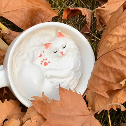 Custom pet portrait coffee cup — converging rim design, enhances aroma, MeowCeramics