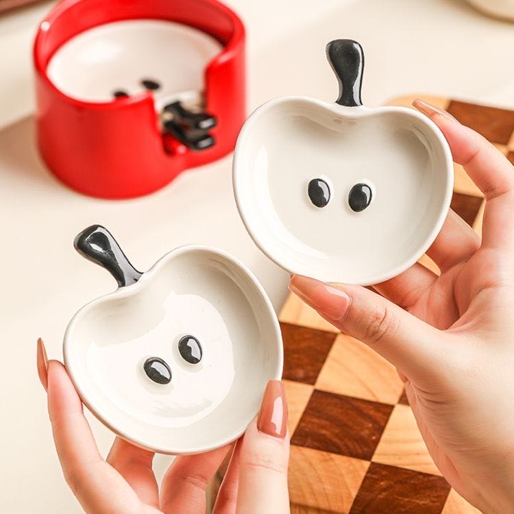 Apple-Shaped Ceramic Dipping Dish Set