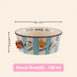 Snack bowl with decorative elements and measurements on a beige background
