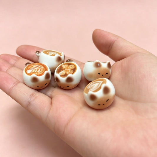 Mini Siamese Cat Latte Art Resin Cup Figurines — Set of 5 | Coffee & Matcha | Desk Ornament