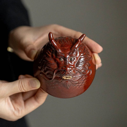 Handcrafted Zen Wood-Fired Teacup: Dragon & Snake Design - 130ml