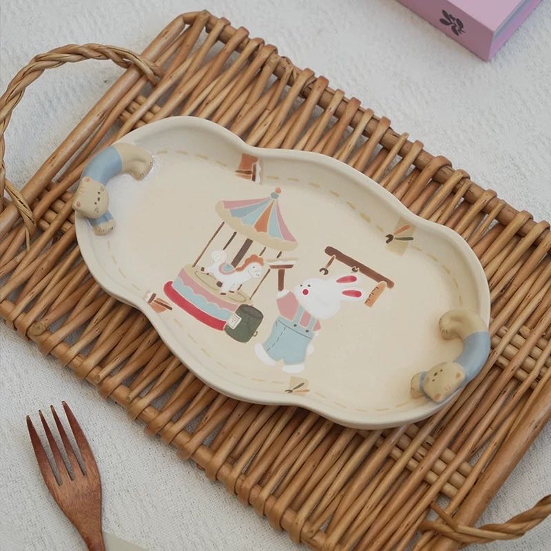 【Handmade to Order】Cute 3D Cat Scalloped Plate
