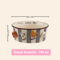 Snack bowl with decorative elements and measurements on a beige background
