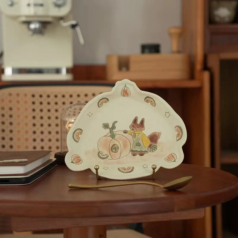 【Handmade to Order】Cute Pumpkin Fox Irregular-Shaped Plate