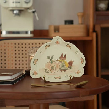 【Handmade to Order】Cute Pumpkin Fox Irregular-Shaped Plate