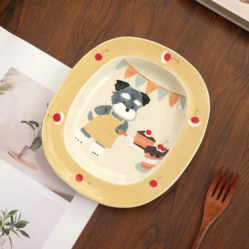 【Handmade to Order】Cute Hand-Painted Puppy Ceramic Plate