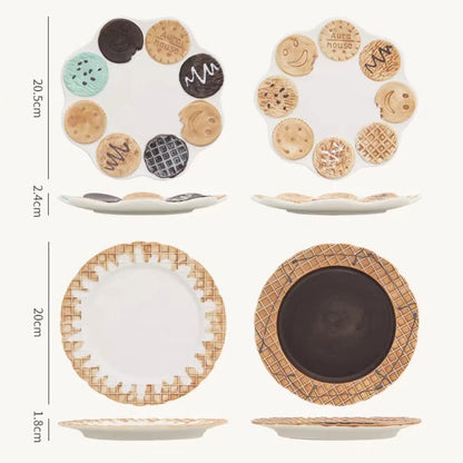 Set of decorative plates with different designs and measurements on a white background