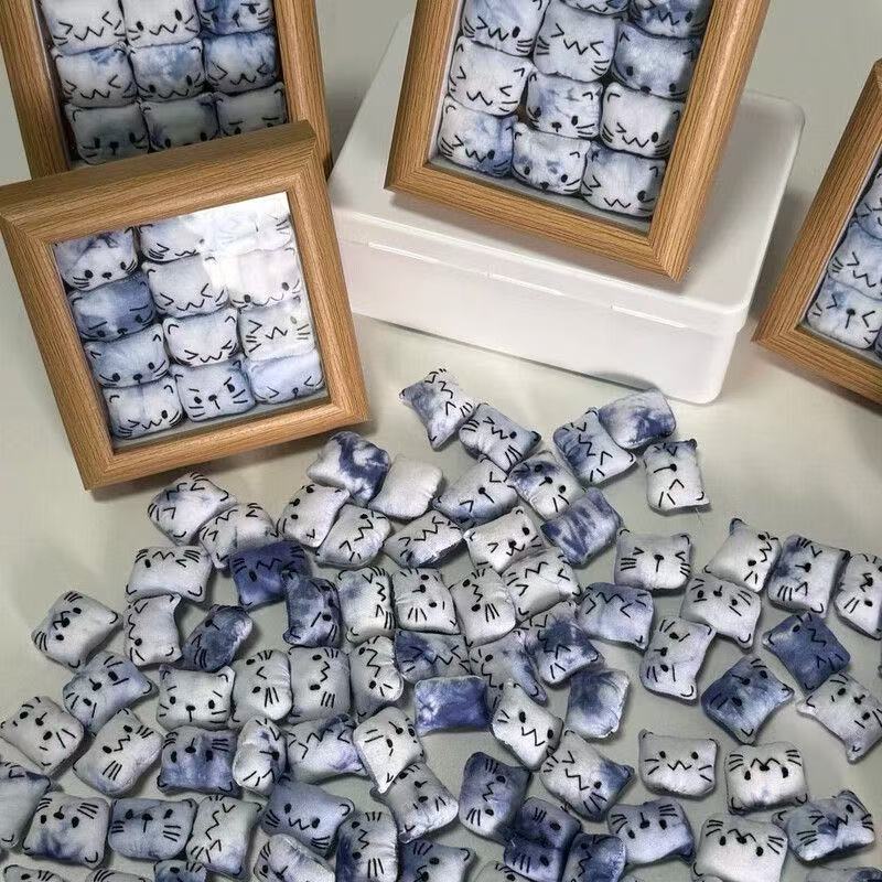 Handmade Tie-Dye Plush Cat Photo Frame — 12 Unique Cats | Wood Frame | Wall & Desk Decor