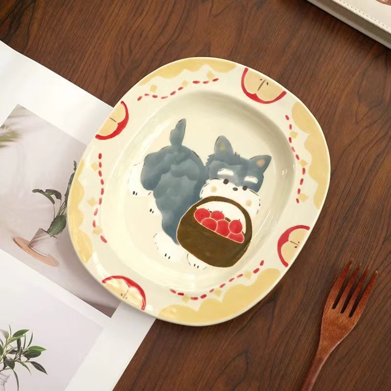 【Handmade to Order】Cute Hand-Painted Puppy Ceramic Plate