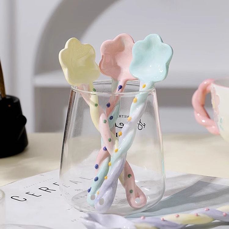 Fairy wand flower spoon gift idea — pastel ceramic tableware, MeowCeramics