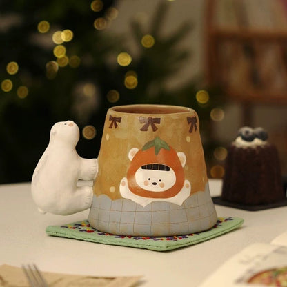 【Handmade to Order】Adorable Vintage Polar Bear Ceramic Mug