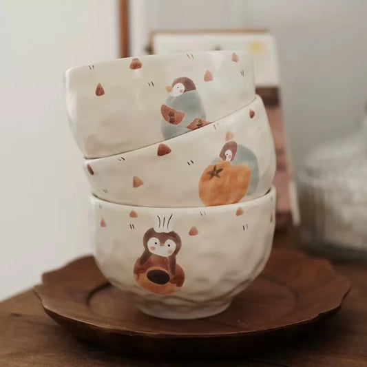 【Handmade to Order】Matte Cream Penguin Round Bowl