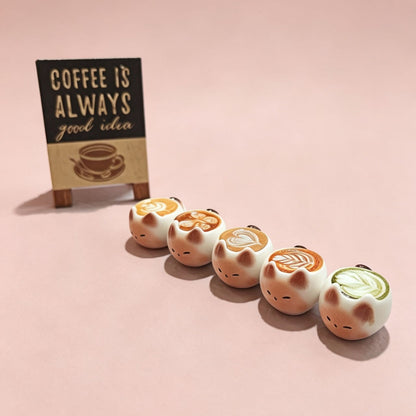 Mini Siamese Cat Latte Art Resin Cup Figurines — Set of 5 | Coffee & Matcha | Desk Ornament