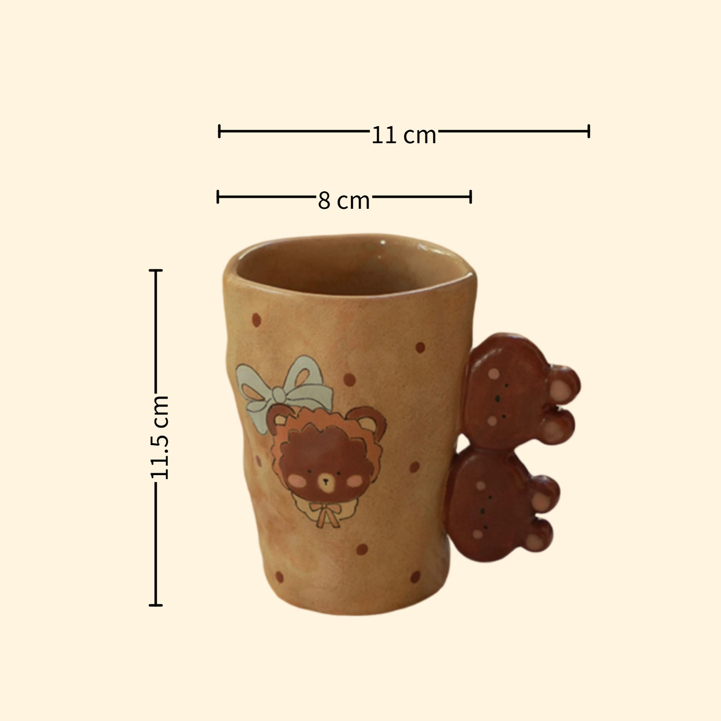 【Handmade to Order】Cute Vintage Hand-Pinched Textured Mug with Irregular Bear Handle