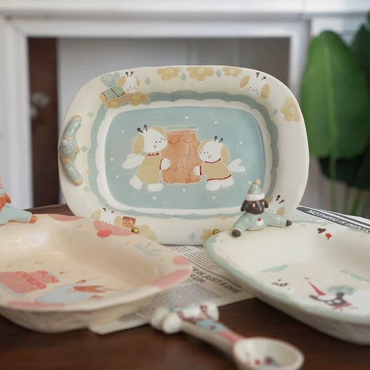 【Handmade to Order】Cute 3D Puppy with Hat Oblong Plate