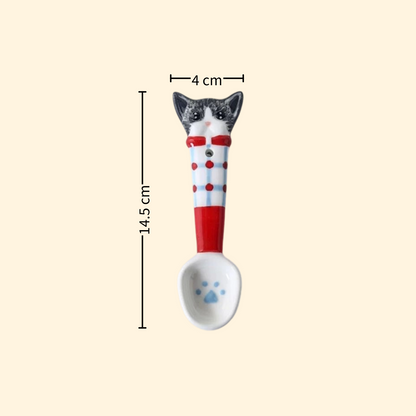 Grey Devon Rex handmade ceramic spoon — underglaze painted, food-safe, MeowCeramics