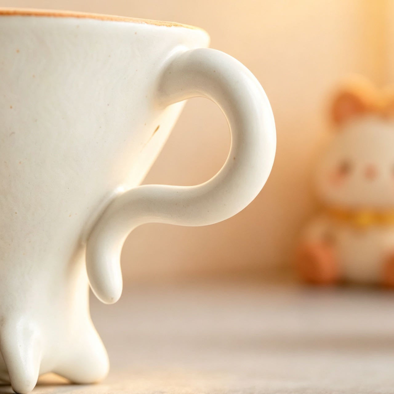 Handmade cat tea cup — natural iron oxide speckles, authentic Shino firing process, MeowCeramics