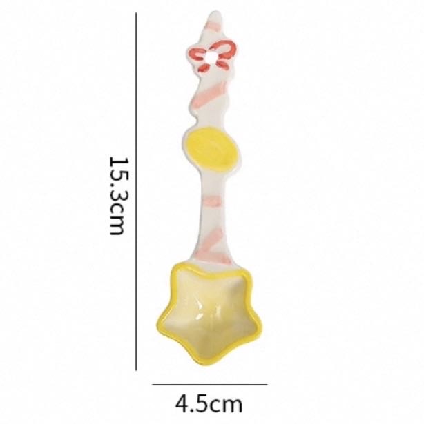 Star ceramic spoon — hand-painted fruit candy design, underglaze painted, food-safe, MeowCeramics