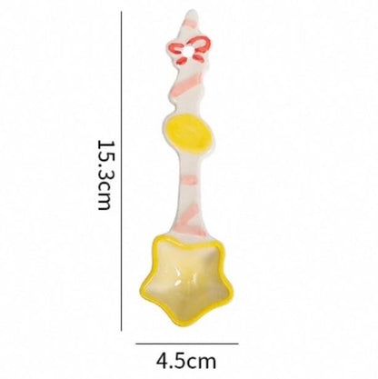 Star ceramic spoon — hand-painted fruit candy design, underglaze painted, food-safe, MeowCeramics