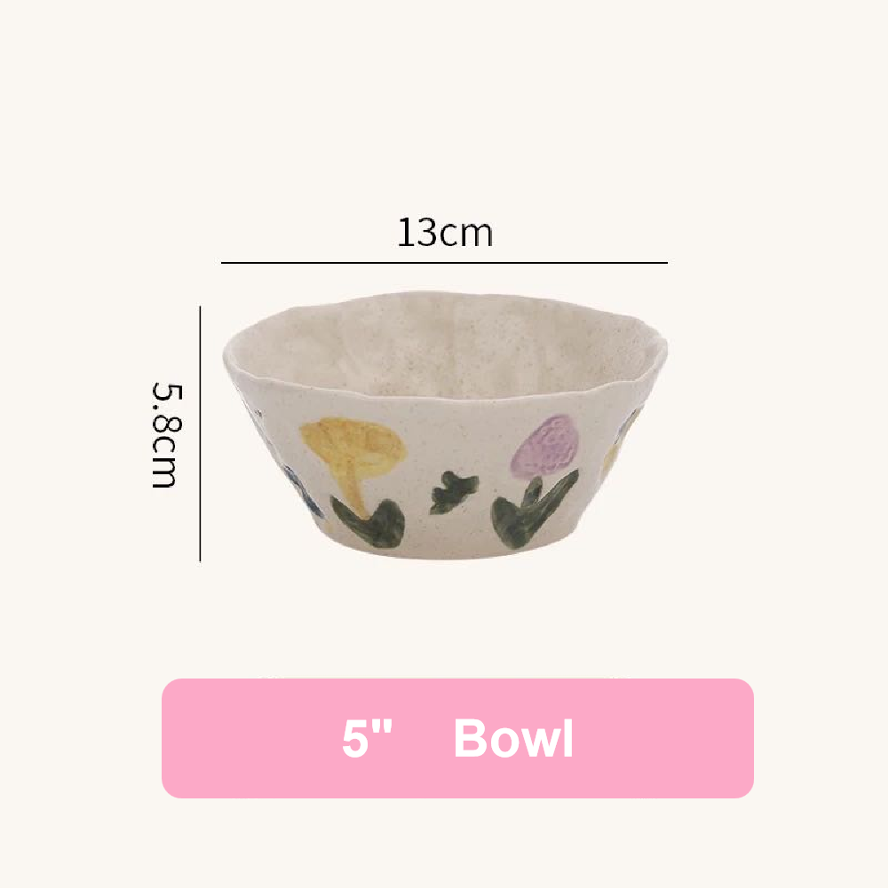 Handmade Retro Floral Ceramic Tableware Set - Set of 5
